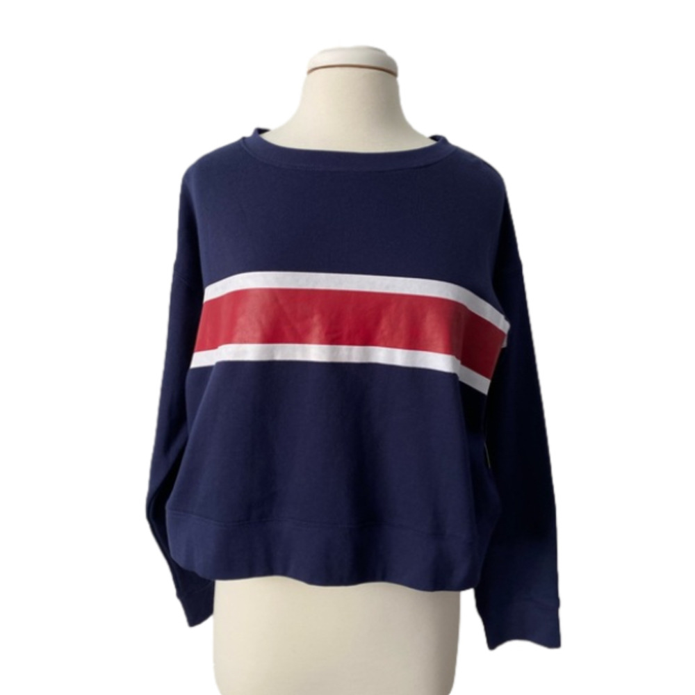 Dip NWT Women's‎ Jr XL Nautical Striped Cropped Sweatshirt Patriotic Travel Gym